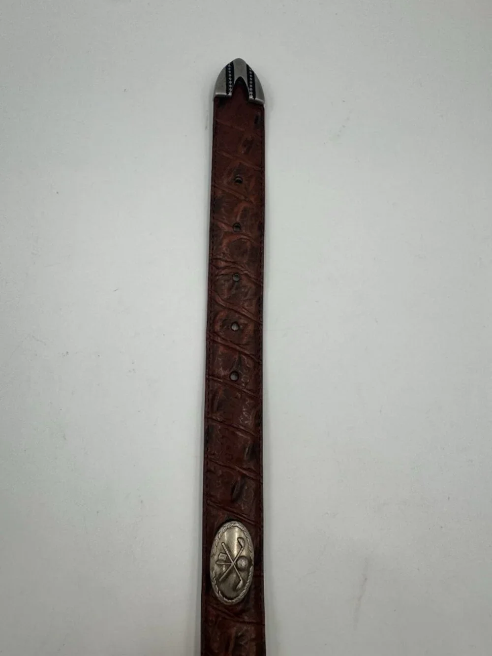 Men's Italian Leather Croc Embossed Golf Concho Belt Brown Sz 36